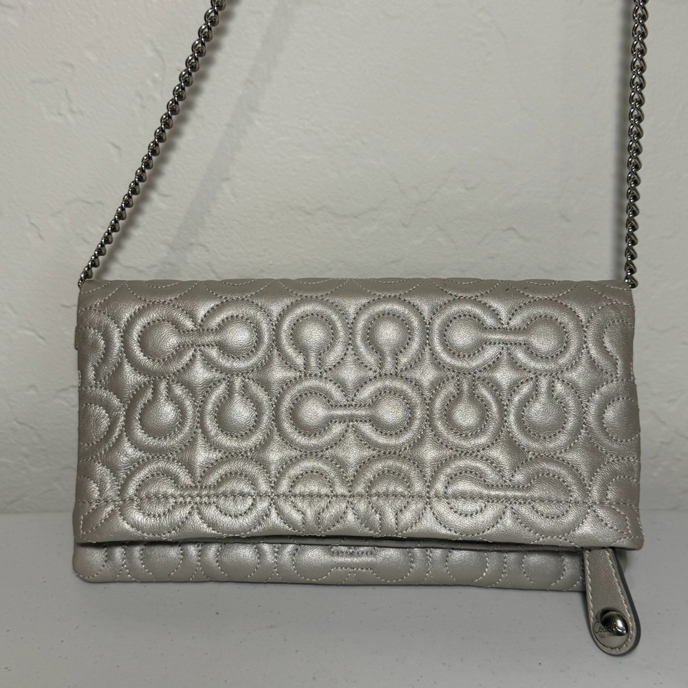 Coach Quilted Fold over Clutch With Silver Chain